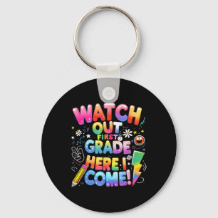 Llavero Reloj lindo Cuidado Primer Grado Aquí Voy Camiseta