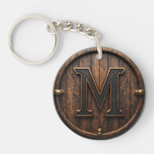 Llavero Remache de latón Emblema de barril M de madera mon