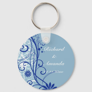 Llavero Remolinos florales azules de la boda