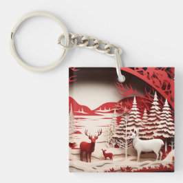 Llavero Renos 3D en invierno forestal