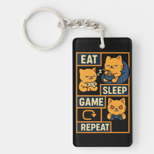Llavero Repetición de juego de sueño de Comer - Gato de ju