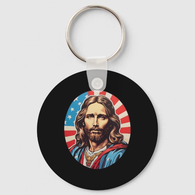 Llavero Republican Jesus – Bold Pop Art With American Flag (Anverso)