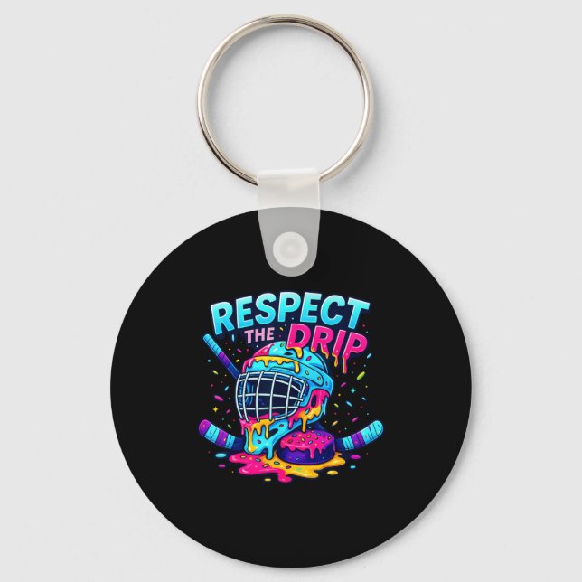 Llavero Respect The Drip Ice Hockey Stick &amp; Puck Dripn (Anverso)