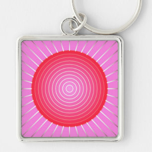 Llavero Resplandor de sol abstracto en coral, rosa y plate