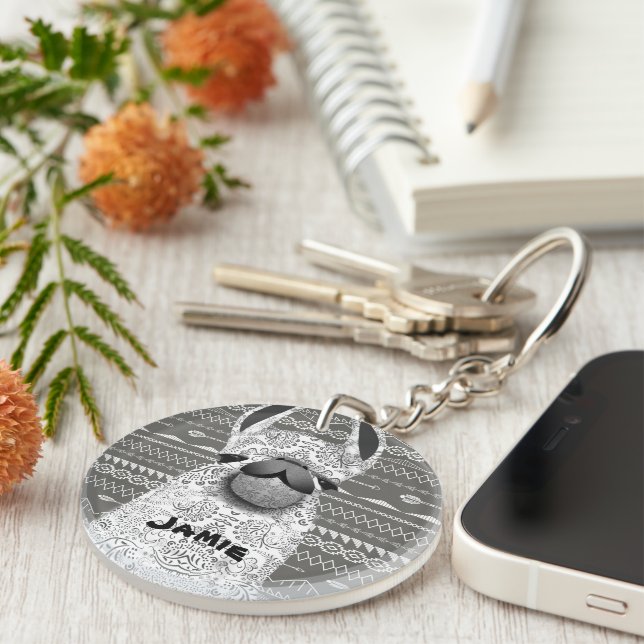 Llavero Resumen azteca gométrico Mama Llama (Frente Derecha)