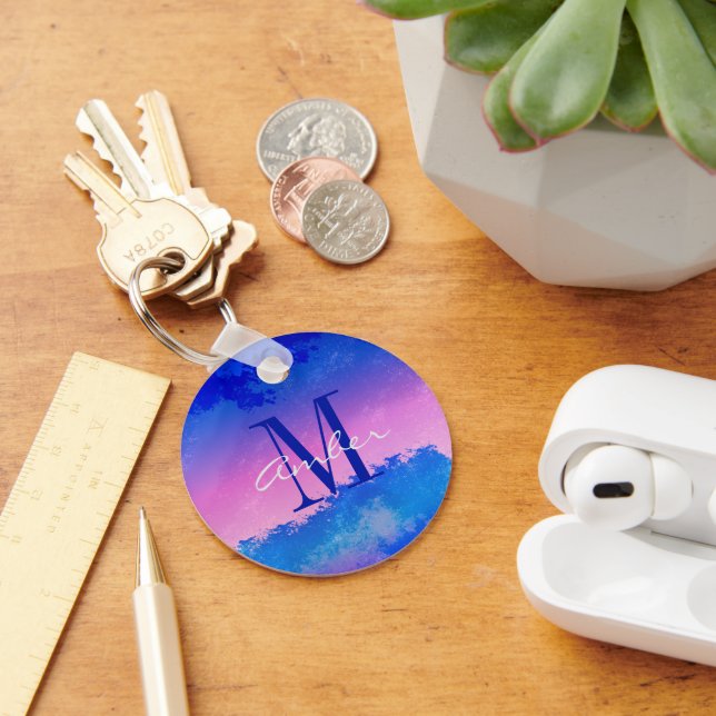 Llavero Resumen azul rosado del océano atardecer personali (Escritorio )