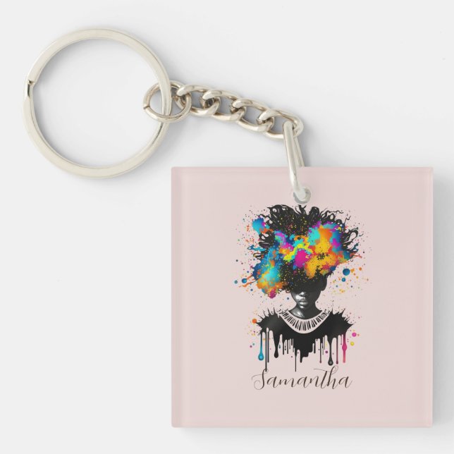 Llavero Resumen de artista afromujer | Blanco y negro (Frente)