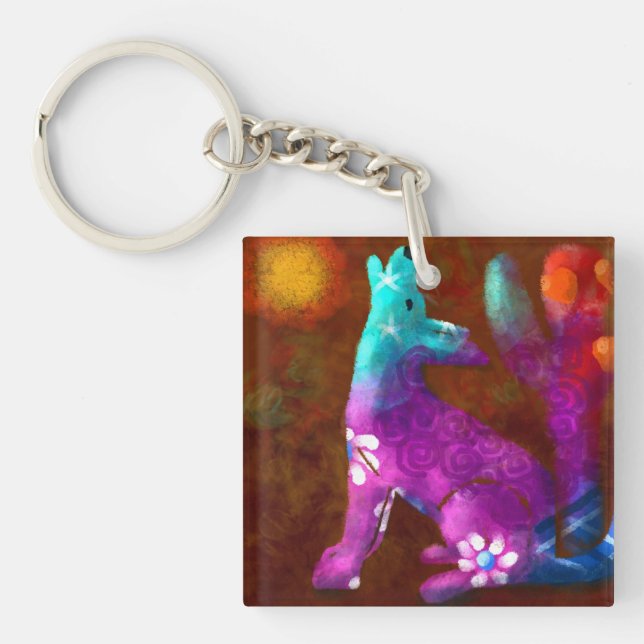 Llavero Resumen de Coyote Arte Saguaro Cactus Deert Brown (Frente)