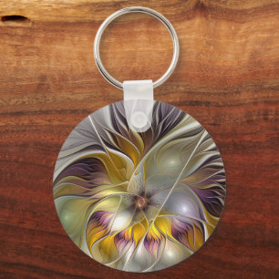 Llavero Resumen de fantasía colorida Flor Fractal Moderno