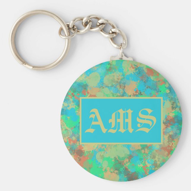 Llavero Resumen de gotas verdes, amarillas y azules (Frente)