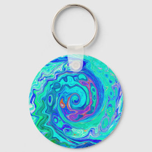 Llavero Resumen de Groovy Ocean Blue y Green Liquid Swirl