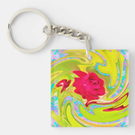 Llavero Resumen de la rosa roja en el remolino amarillo y 