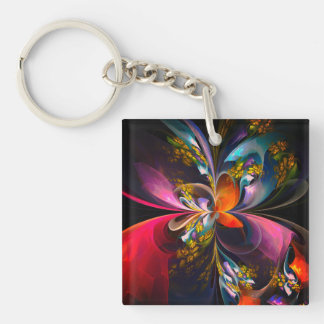 Llavero Resumen floral moderno Patrón azul rojo del arte #