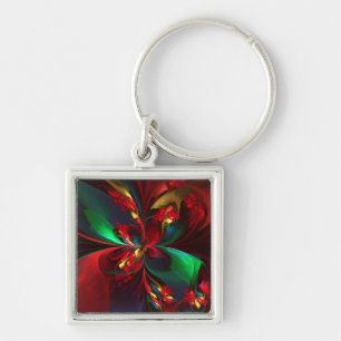 Llavero Resumen floral moderno Patrón verde rojo del arte 