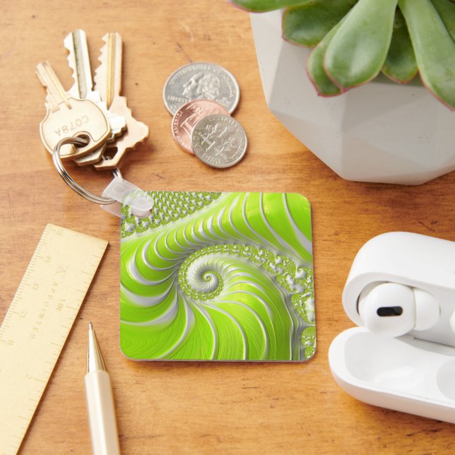 Llavero Resumen Fractal de espiral verde limón (Escritorio )