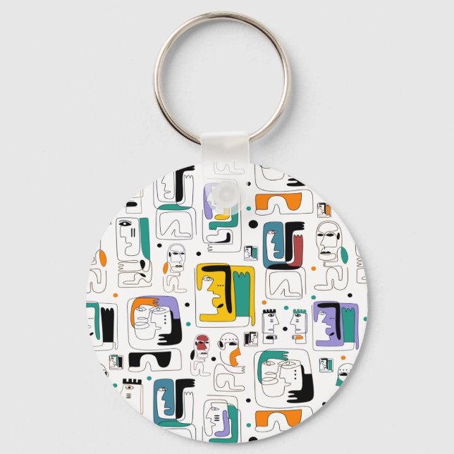 Llavero Resumen maya tribal antiguo patrón de rostros 1 (Anverso)