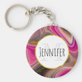 Llavero Resumen rosa y negro con monograma de bañadores de