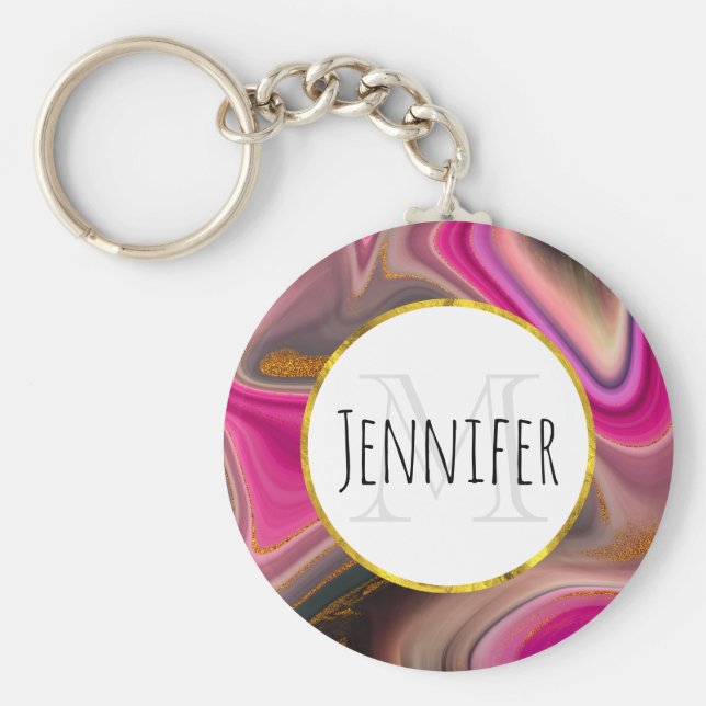 Llavero Resumen rosa y negro con monograma de bañadores de (Frente)