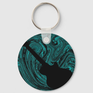 Llavero Resumen Swirls Guitar Keychain, Verde azulado