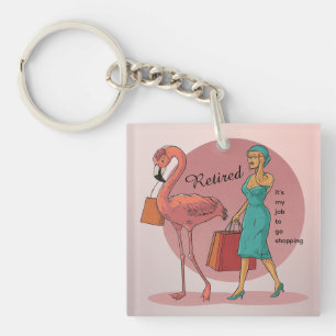Llavero Retirado Es mi trabajo ir de compras Flamingo Rosa