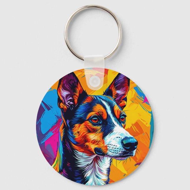 Llavero Retrato abstracto de perro Basenji (Anverso)
