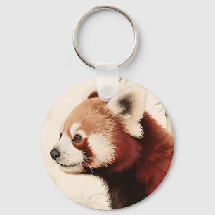 Llavero Retrato al Acuarela del Panda Rojo entre Bambúes