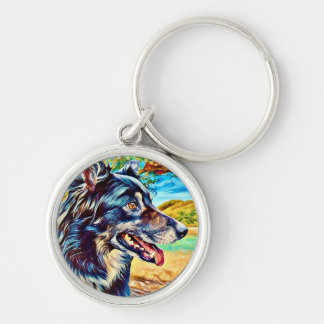Llavero Retrato Artístico de Border Collie con Paisaje Esc