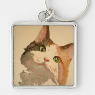 Llavero Retrato artístico de gato de Calico teñido de colo