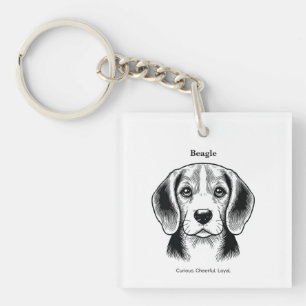 Llavero Retrato Beagle Ilustracion de línea negra