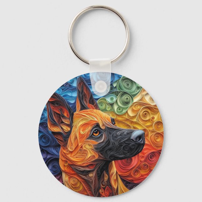 Llavero Retrato belga de perro malinois (Anverso)