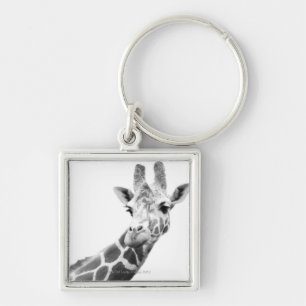 Llavero Retrato blanco y negro de una jirafa