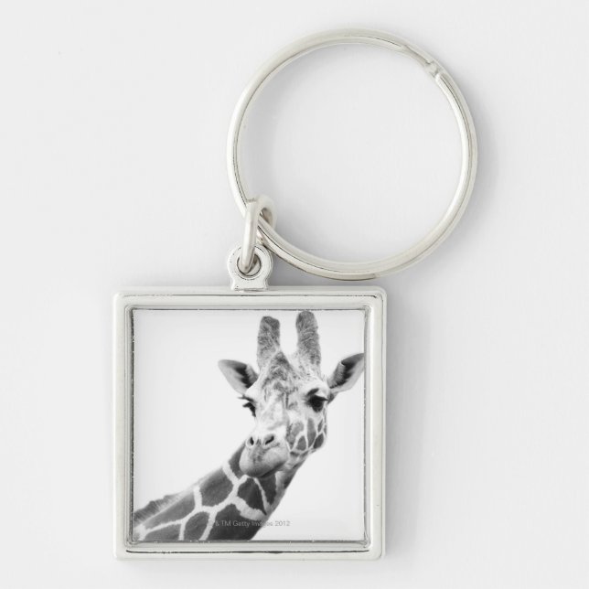 Llavero Retrato blanco y negro de una jirafa (Frente)