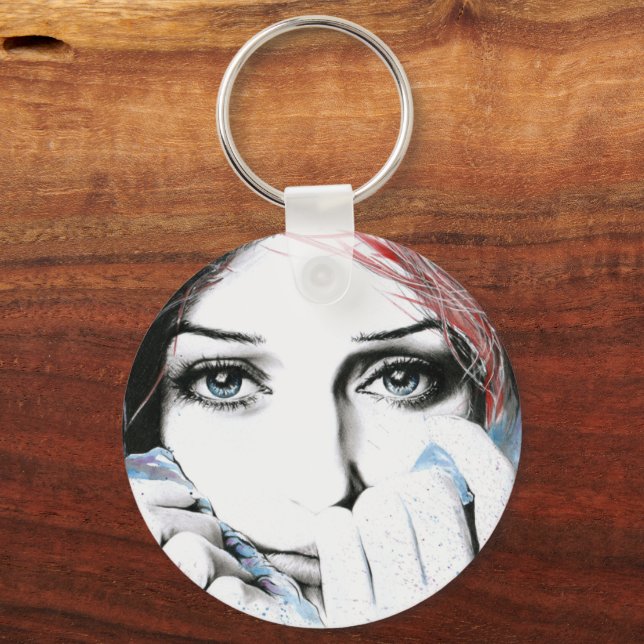 Llavero Retrato chica ojos Bonito Arte de pintura acuarela (Anverso)