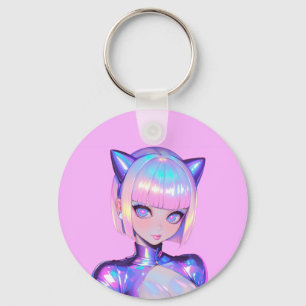 Llavero Retrato ciberpop de gatita holográfica