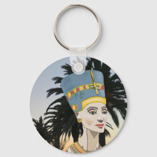 Llavero Retrato colorido de Nefertiti y palmeras