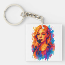Llavero Retrato con tinta de alcohol de una joven cantante