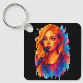 Llavero Retrato con tinta de alcohol de una joven cantante