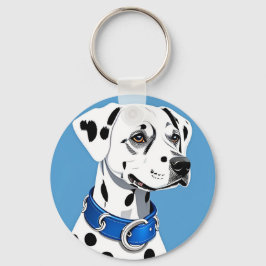 Llavero Retrato Dalmático De Perro Con Collar Azul