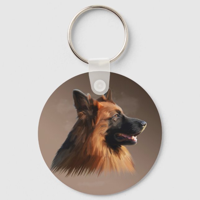 Llavero Retrato de arte de la acuarela del perro pastor al (Anverso)