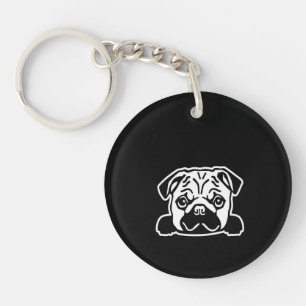 Llavero Retrato de bosquejo de perro de pug