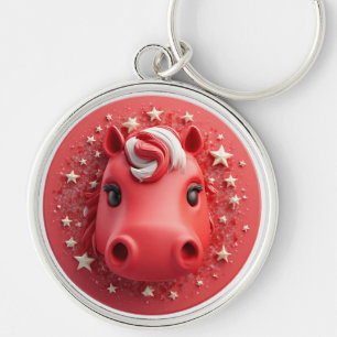 Llavero Retrato de caballo adorable en rojo y blanco vibra