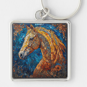 Llavero Retrato de caballo elegante en vidrio emplomado