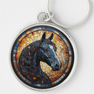 Llavero Retrato de caballo elegante en vidrio emplomado