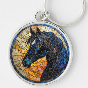 Llavero Retrato de caballo elegante en vidrio emplomado