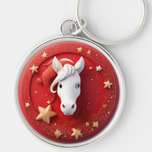 Llavero Retrato de caballo geométrico en rojo y blanco vib