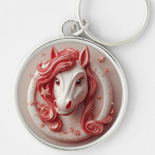Llavero Retrato de caballo geométrico en rojo y blanco vib