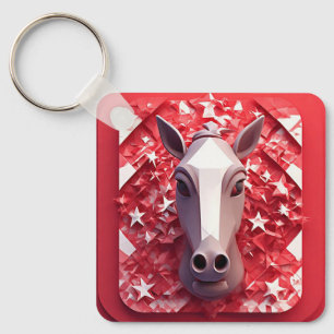 Llavero Retrato de caballo geométrico en rojo y blanco vib