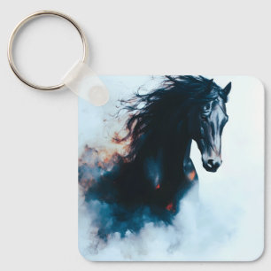 Llavero Retrato de caballo negro de carreras minimalista