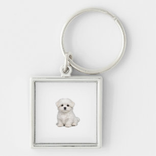 Llavero Retrato de cachorro de maltes blanco esponjoso Ama