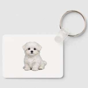 Llavero Retrato de cachorro de maltes blanco esponjoso Ama